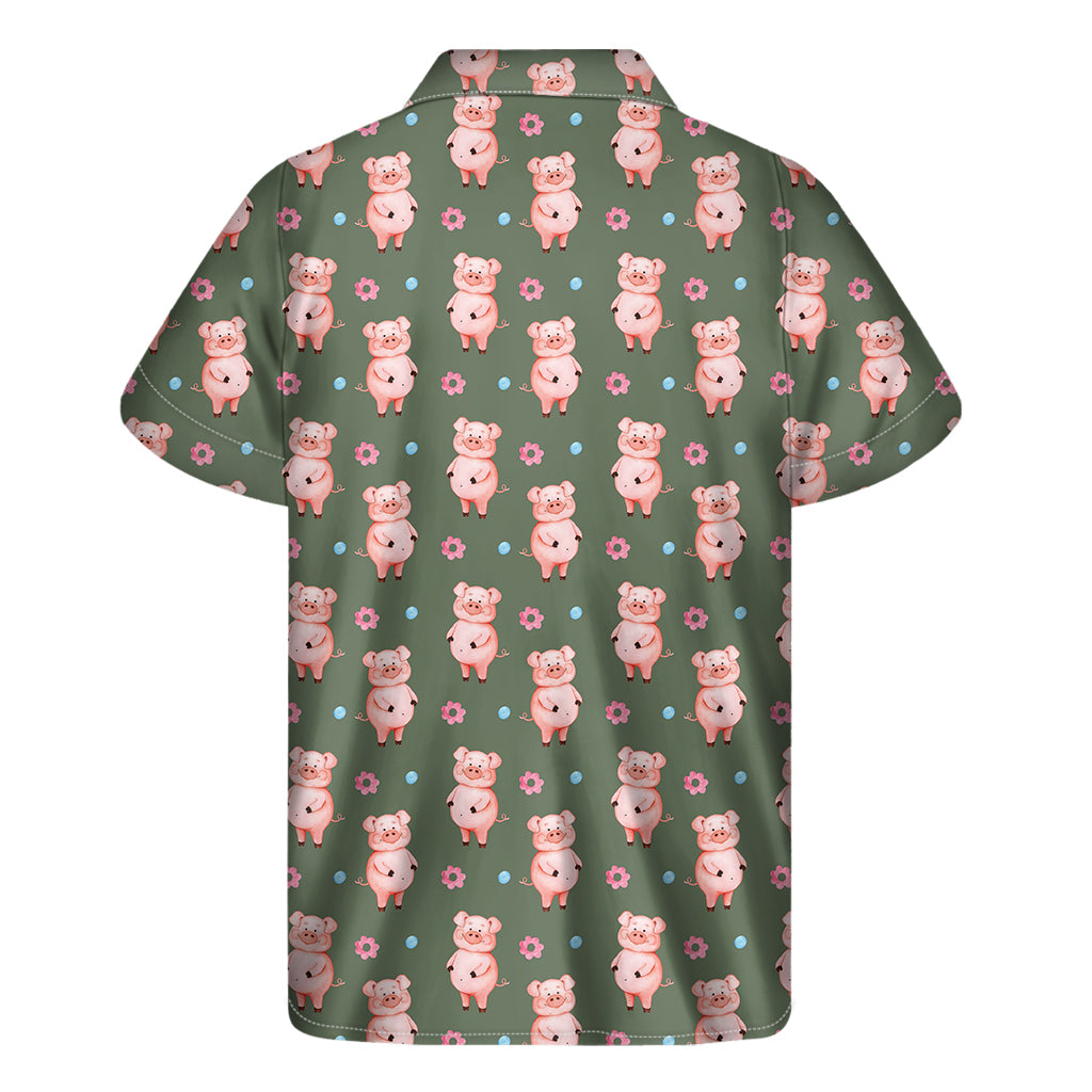 Vintage Pink Pig Pattern Print Men's Short Sleeve Shirt