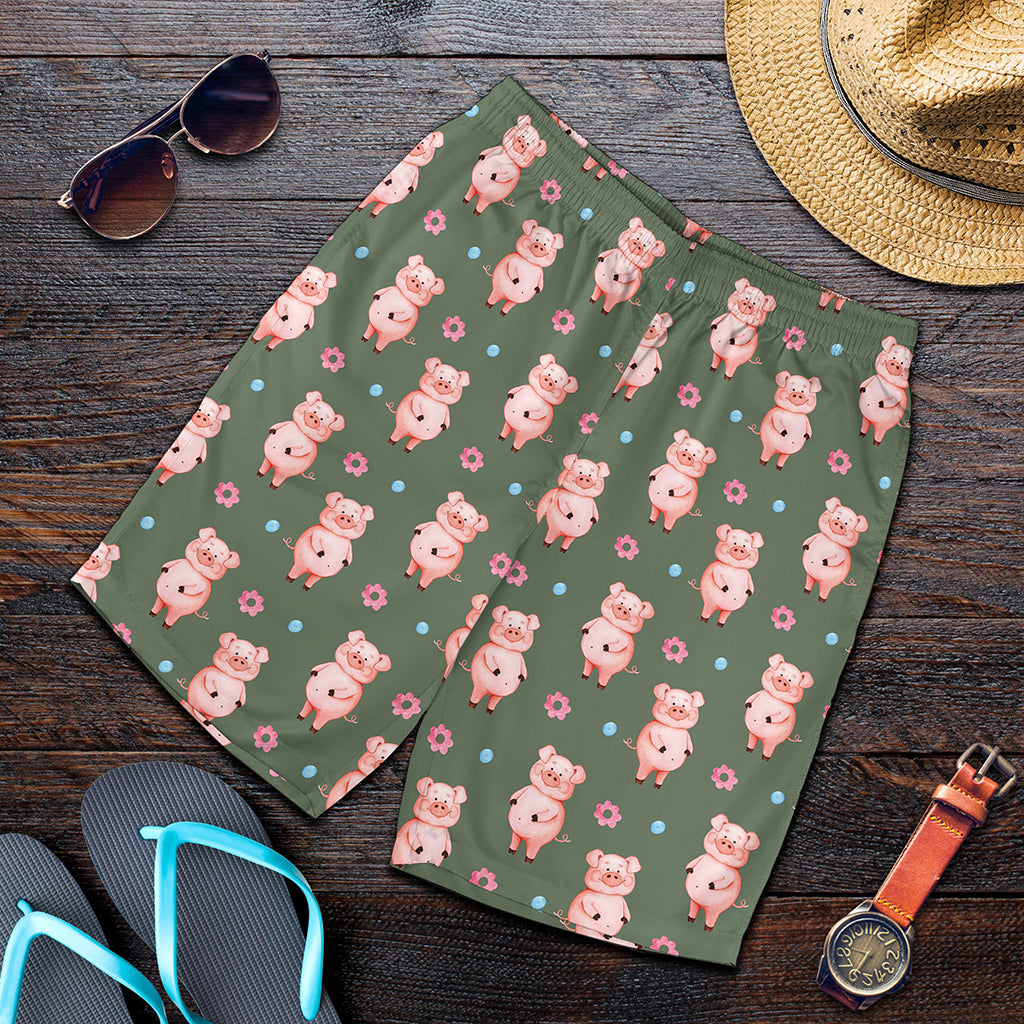 Vintage Pink Pig Pattern Print Men's Shorts