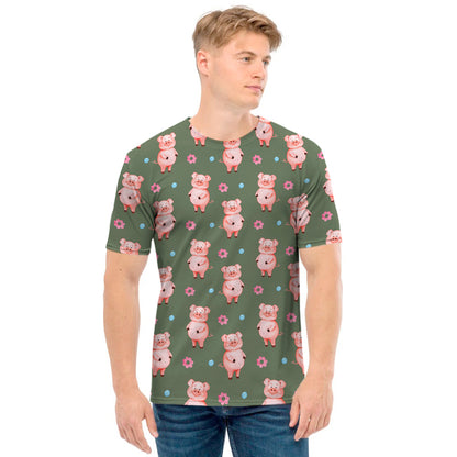 Vintage Pink Pig Pattern Print Men's T-Shirt