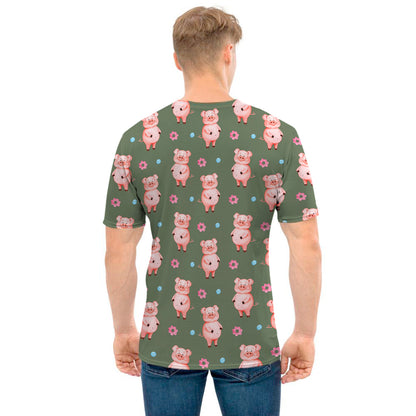 Vintage Pink Pig Pattern Print Men's T-Shirt
