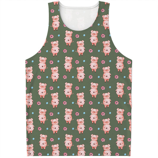 Vintage Pink Pig Pattern Print Men's Tank Top