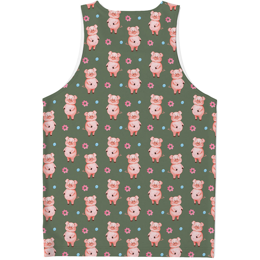 Vintage Pink Pig Pattern Print Men's Tank Top