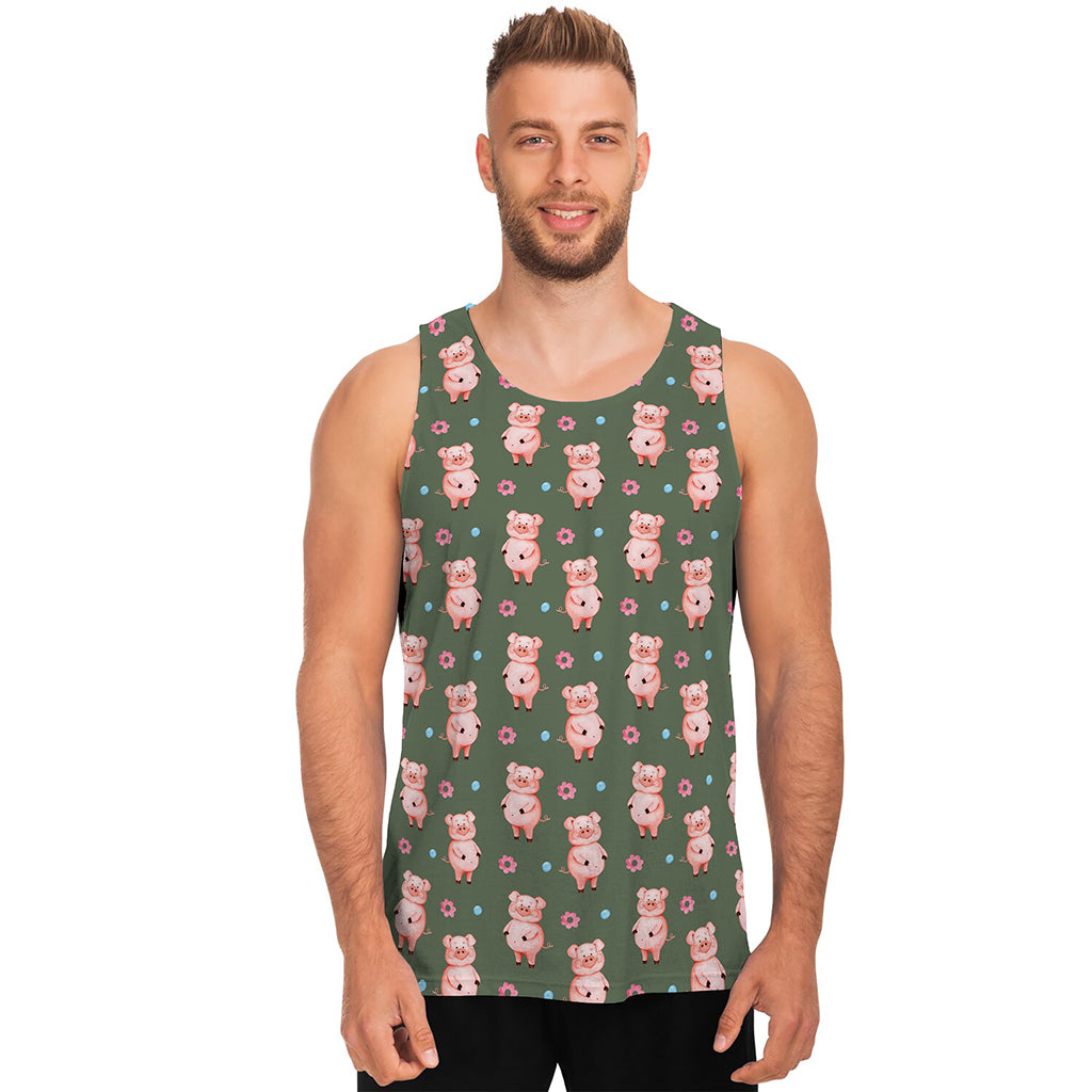 Vintage Pink Pig Pattern Print Men's Tank Top