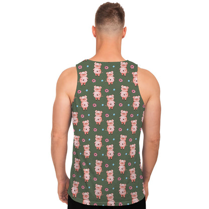 Vintage Pink Pig Pattern Print Men's Tank Top