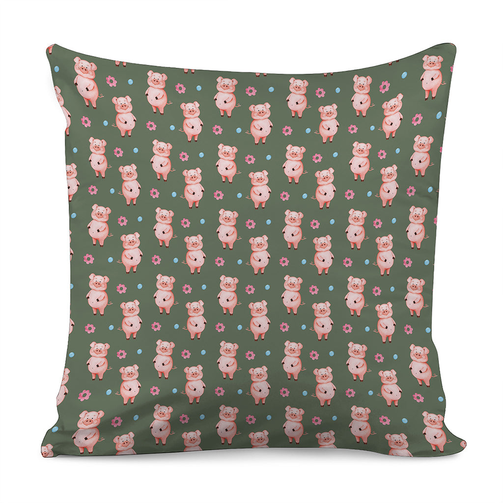 Vintage Pink Pig Pattern Print Pillow Cover