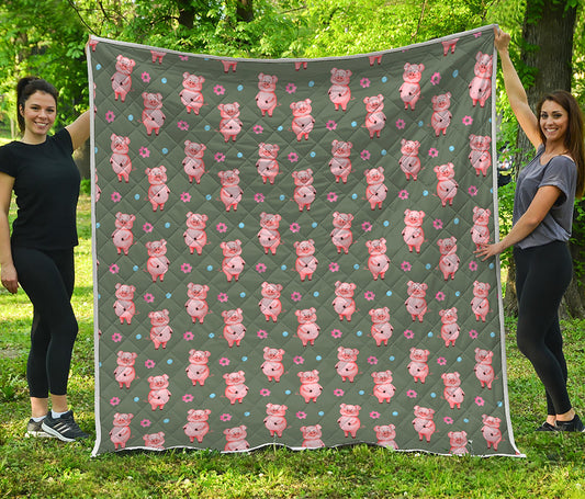 Vintage Pink Pig Pattern Print Quilt