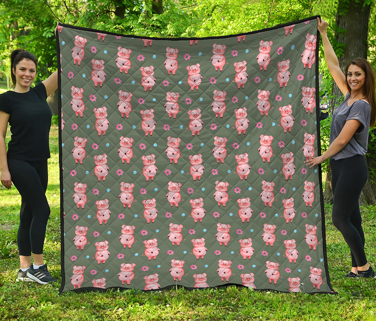 Vintage Pink Pig Pattern Print Quilt