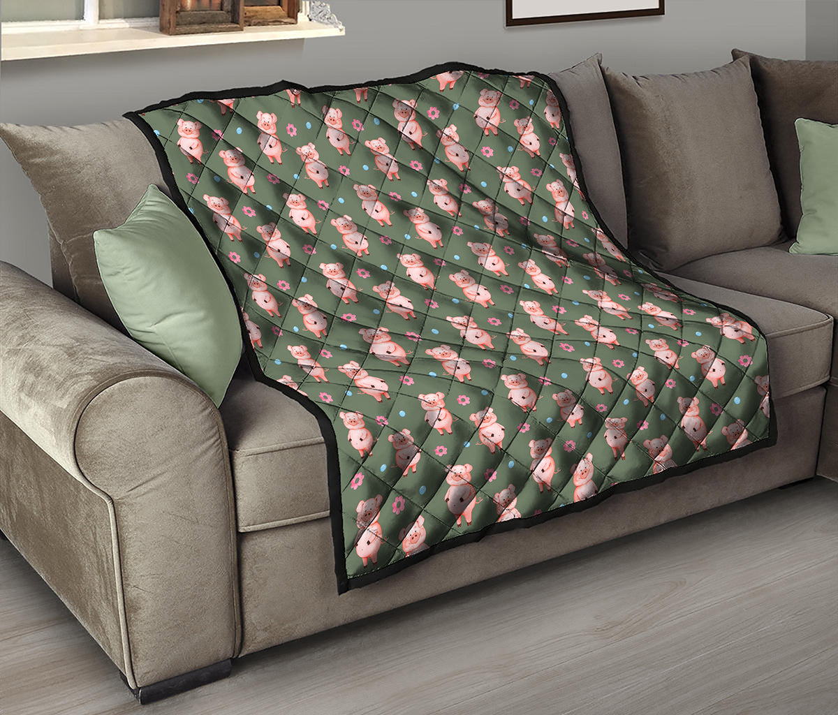 Vintage Pink Pig Pattern Print Quilt