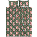 Vintage Pink Pig Pattern Print Quilt Bed Set