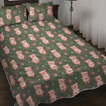 Vintage Pink Pig Pattern Print Quilt Bed Set