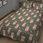 Vintage Pink Pig Pattern Print Quilt Bed Set