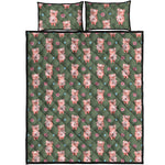 Vintage Pink Pig Pattern Print Quilt Bed Set