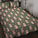 Vintage Pink Pig Pattern Print Quilt Bed Set