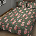 Vintage Pink Pig Pattern Print Quilt Bed Set