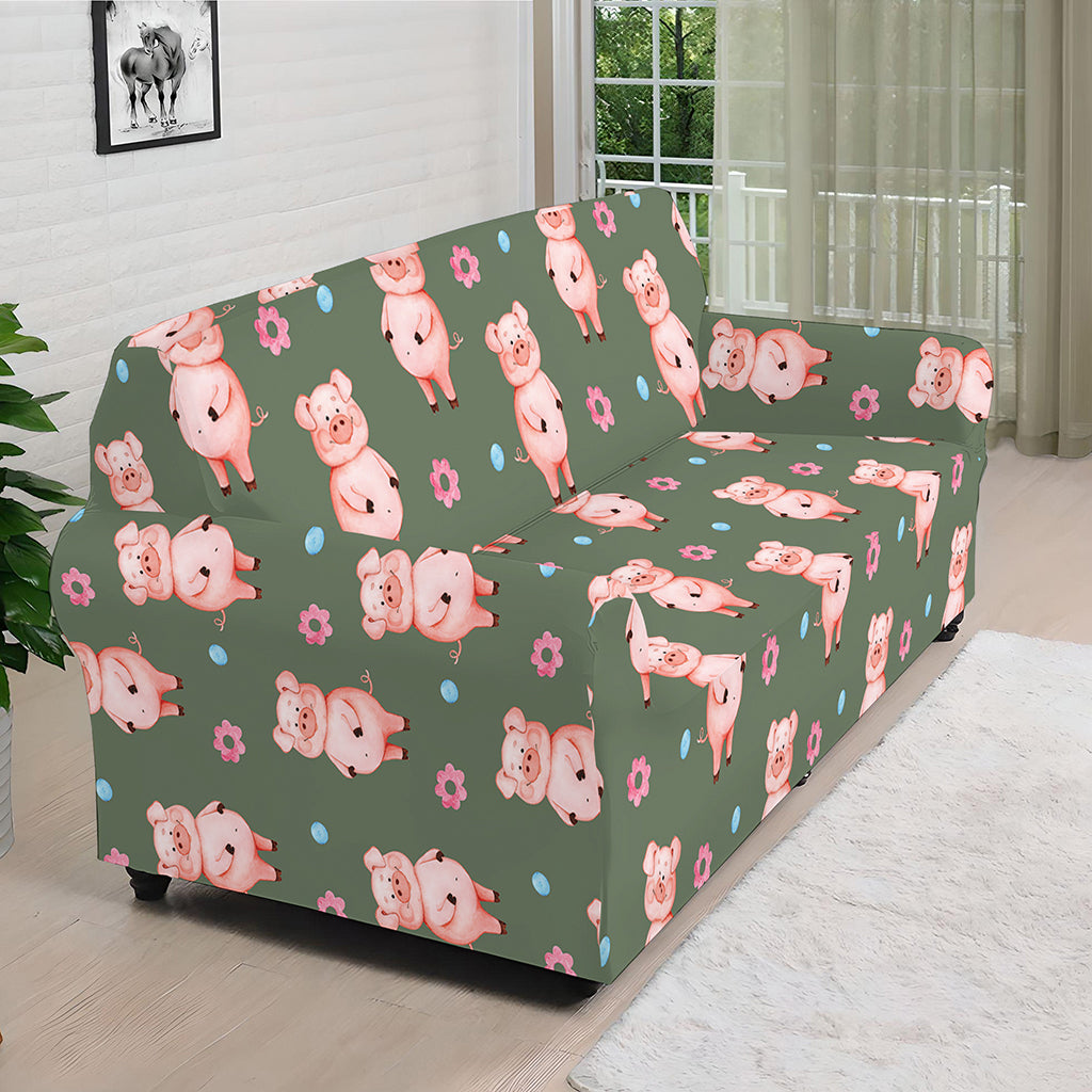 Vintage Pink Pig Pattern Print Sofa Cover