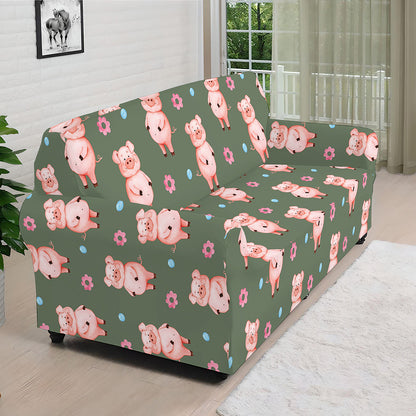 Vintage Pink Pig Pattern Print Sofa Cover