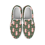 Vintage Pink Pig Pattern Print White Slip On Shoes