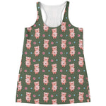 Vintage Pink Pig Pattern Print Women's Racerback Tank Top