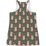 Vintage Pink Pig Pattern Print Women's Racerback Tank Top