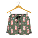 Vintage Pink Pig Pattern Print Women's Shorts