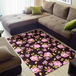 Vintage Pink Rose Floral Pattern Print Area Rug GearFrost