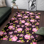 Vintage Pink Rose Floral Pattern Print Area Rug GearFrost