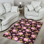 Vintage Pink Rose Floral Pattern Print Area Rug GearFrost