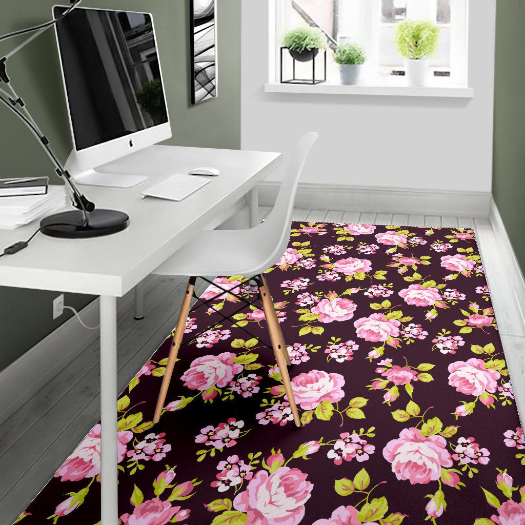 Vintage Pink Rose Floral Pattern Print Area Rug GearFrost
