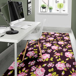 Vintage Pink Rose Floral Pattern Print Area Rug GearFrost