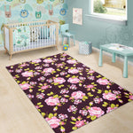 Vintage Pink Rose Floral Pattern Print Area Rug GearFrost