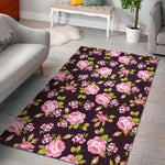 Vintage Pink Rose Floral Pattern Print Area Rug GearFrost
