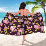 Vintage Pink Rose Floral Pattern Print Beach Sarong Wrap