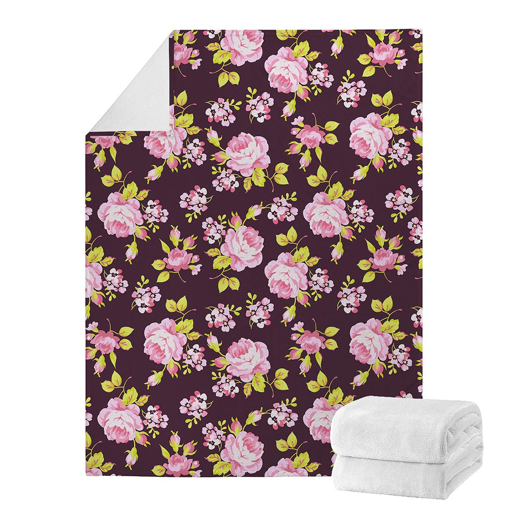 Vintage Pink Rose Floral Pattern Print Blanket