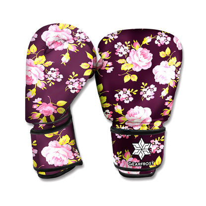 Vintage Pink Rose Floral Pattern Print Boxing Gloves