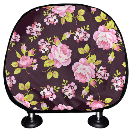 Vintage Pink Rose Floral Pattern Print Car Headrest Covers