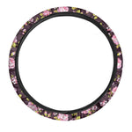 Vintage Pink Rose Floral Pattern Print Car Steering Wheel Cover