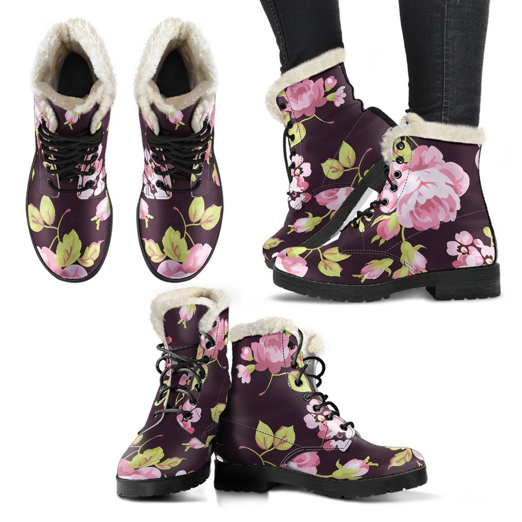 Vintage Pink Rose Floral Pattern Print Comfy Boots GearFrost