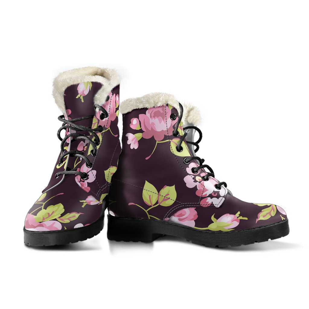 Vintage Pink Rose Floral Pattern Print Comfy Boots GearFrost