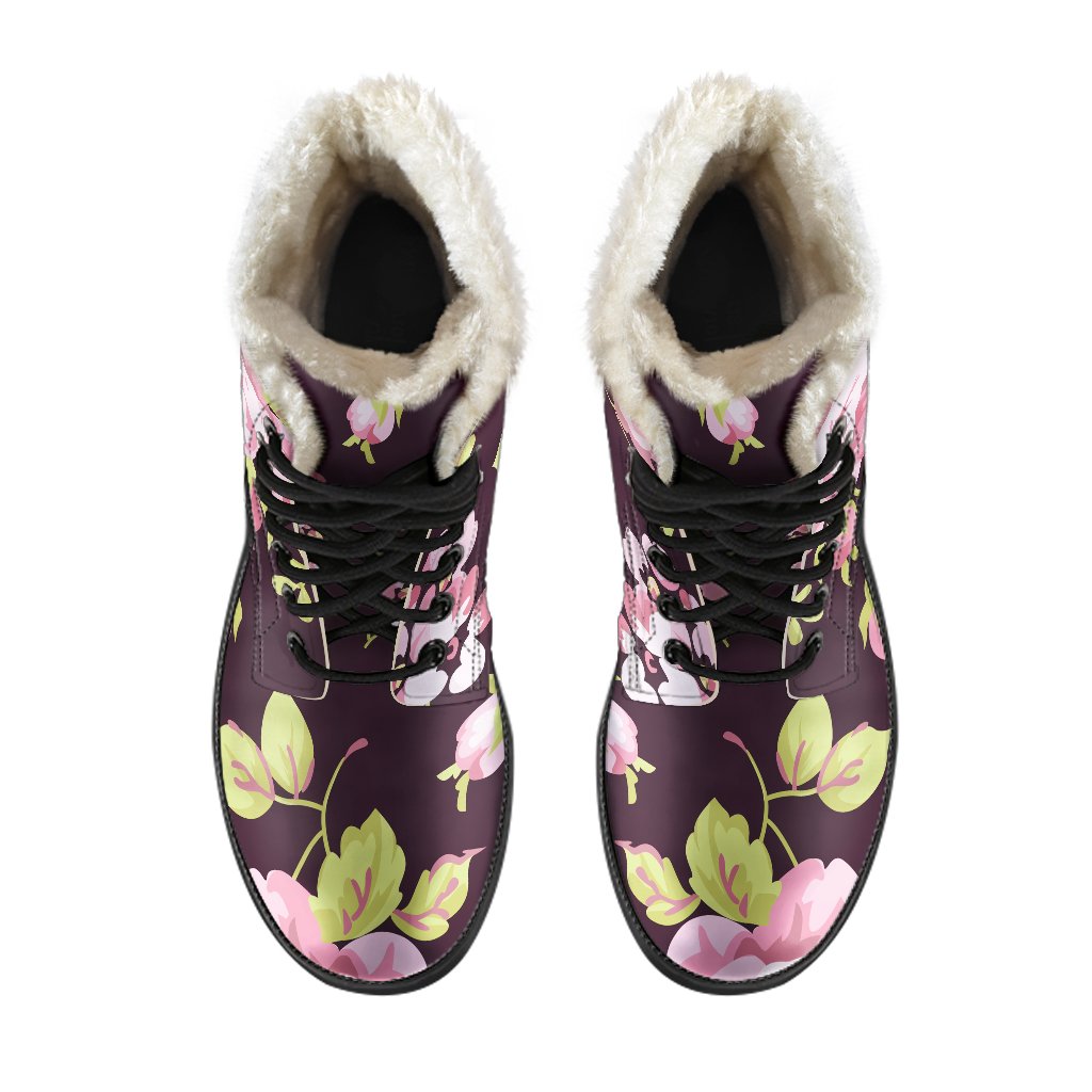 Vintage Pink Rose Floral Pattern Print Comfy Boots GearFrost