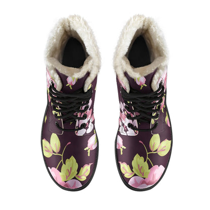 Vintage Pink Rose Floral Pattern Print Comfy Boots GearFrost