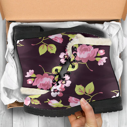 Vintage Pink Rose Floral Pattern Print Comfy Boots GearFrost