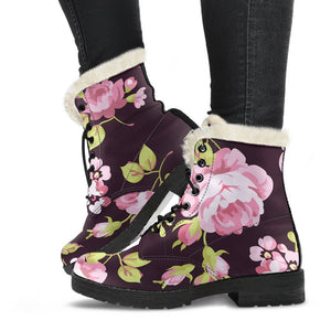 Vintage Pink Rose Floral Pattern Print Comfy Boots GearFrost