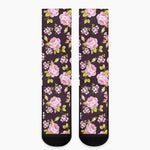 Vintage Pink Rose Floral Pattern Print Crew Socks