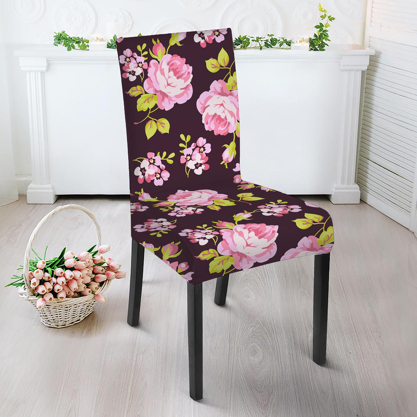 Vintage Pink Rose Floral Pattern Print Dining Chair Slipcover