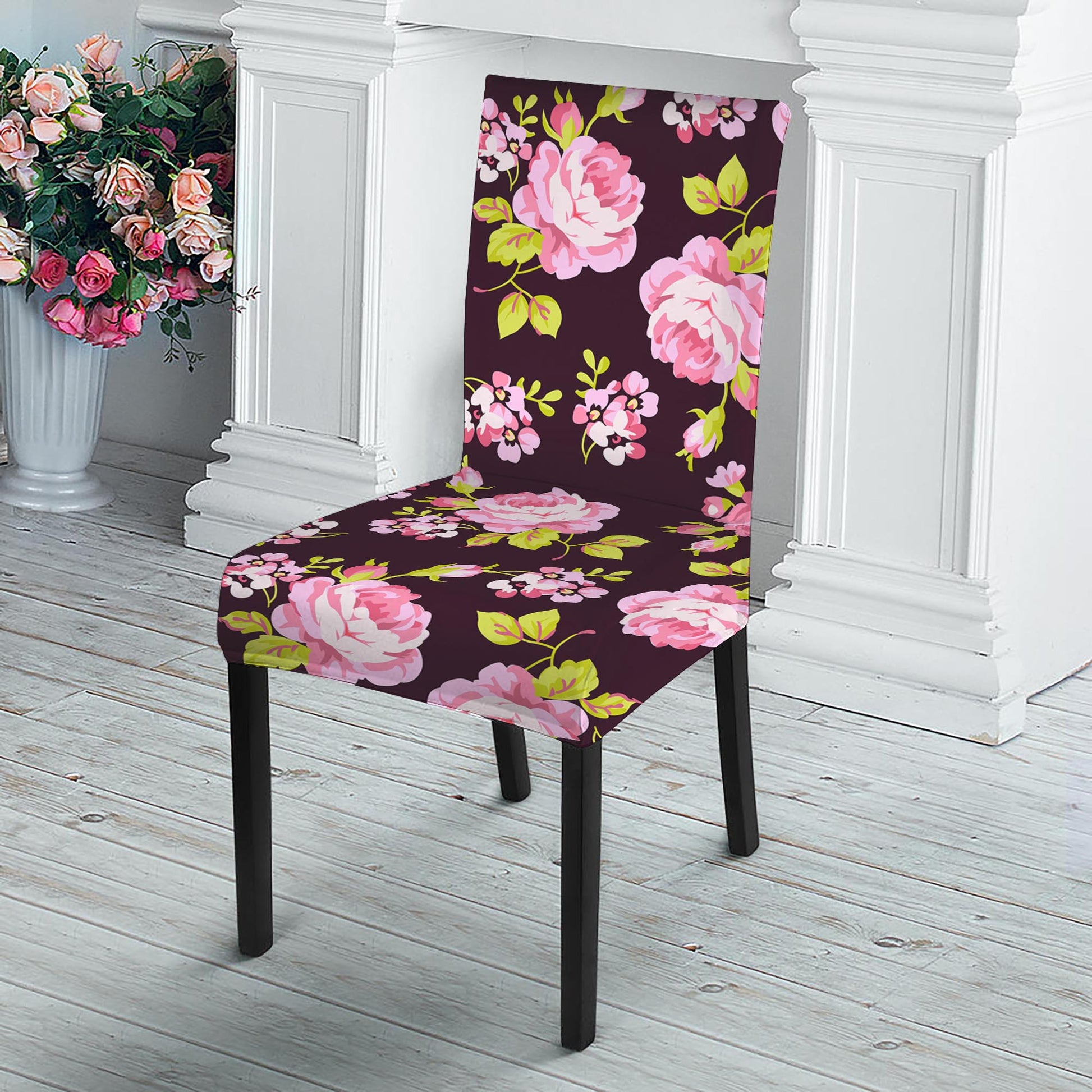 Vintage Pink Rose Floral Pattern Print Dining Chair Slipcover