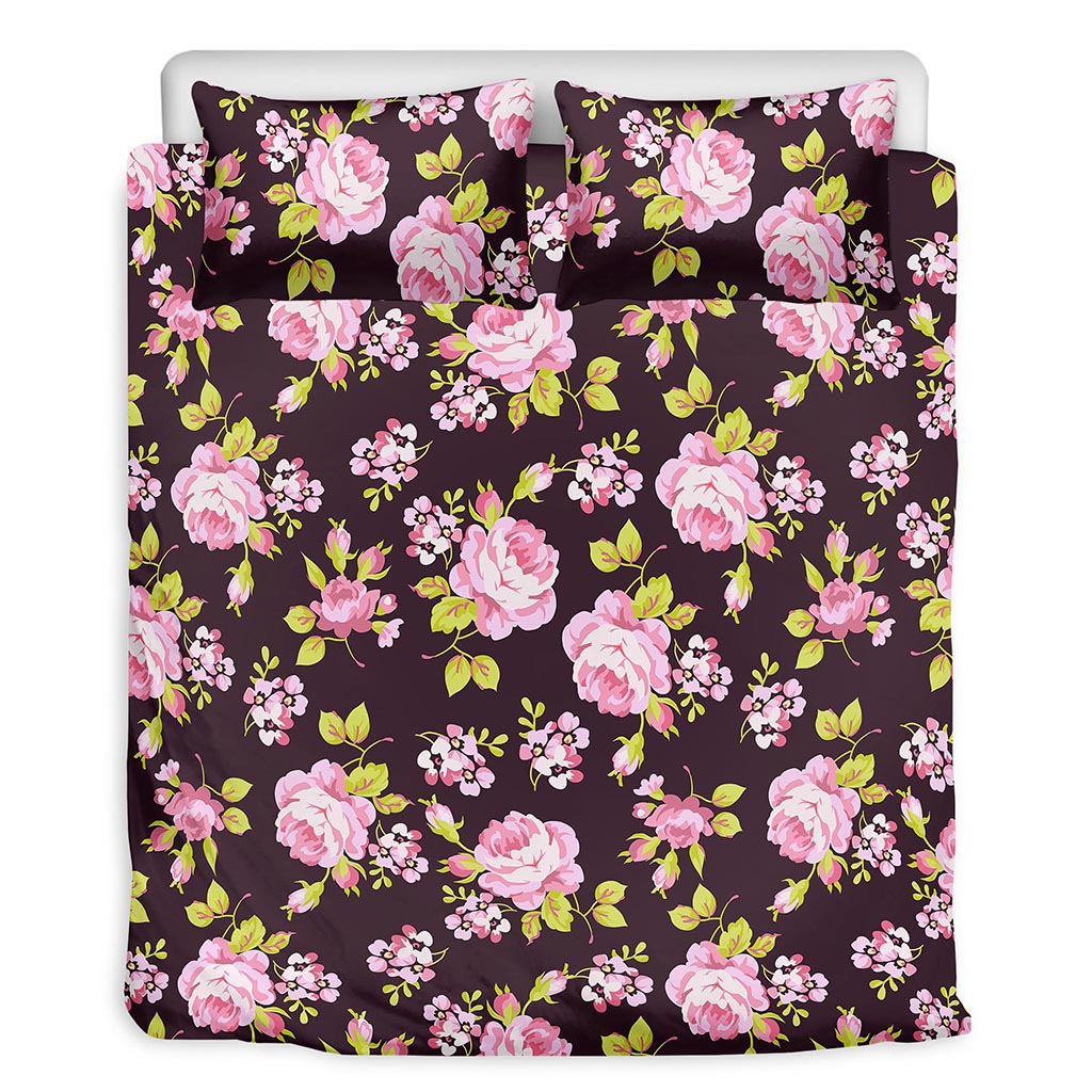 Vintage Pink Rose Floral Pattern Print Duvet Cover Bedding Set