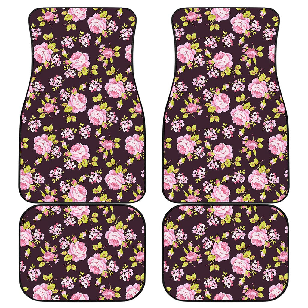 Vintage Pink Rose Floral Pattern Print Front and Back Car Floor Mats