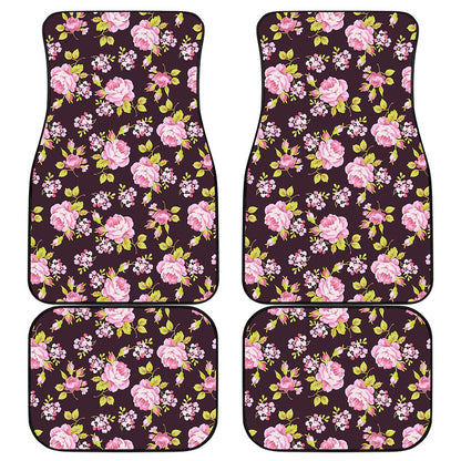Vintage Pink Rose Floral Pattern Print Front and Back Car Floor Mats