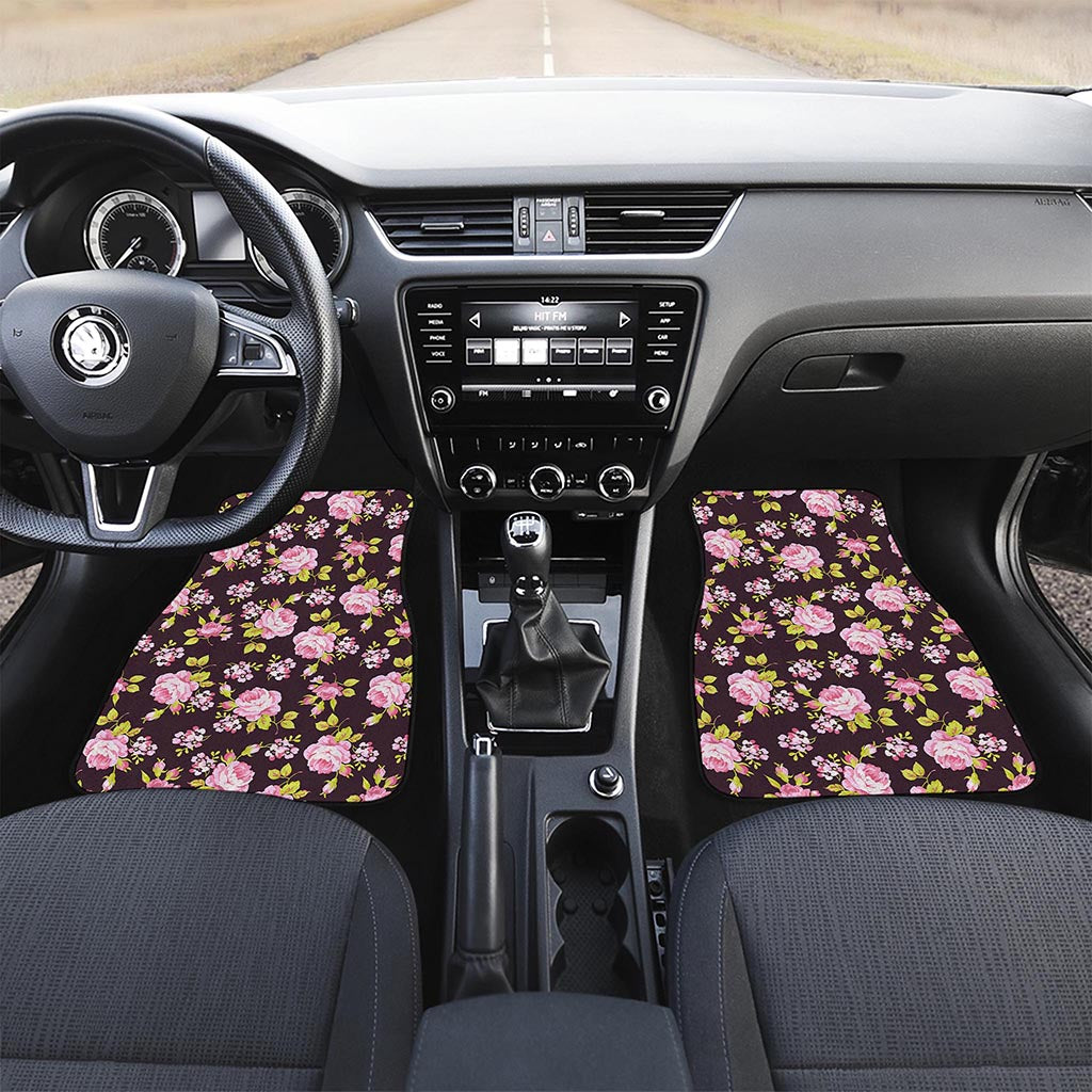 Vintage Pink Rose Floral Pattern Print Front and Back Car Floor Mats