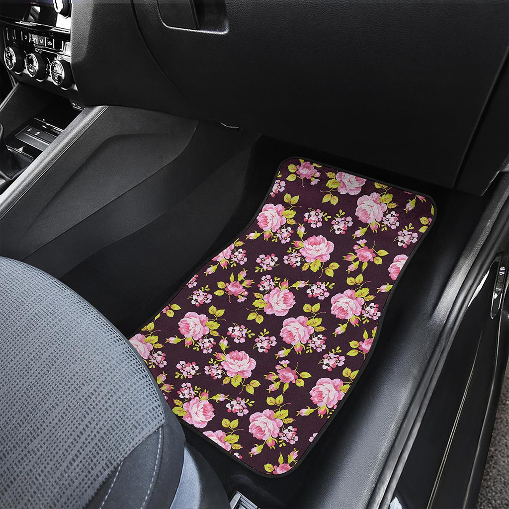 Vintage Pink Rose Floral Pattern Print Front and Back Car Floor Mats
